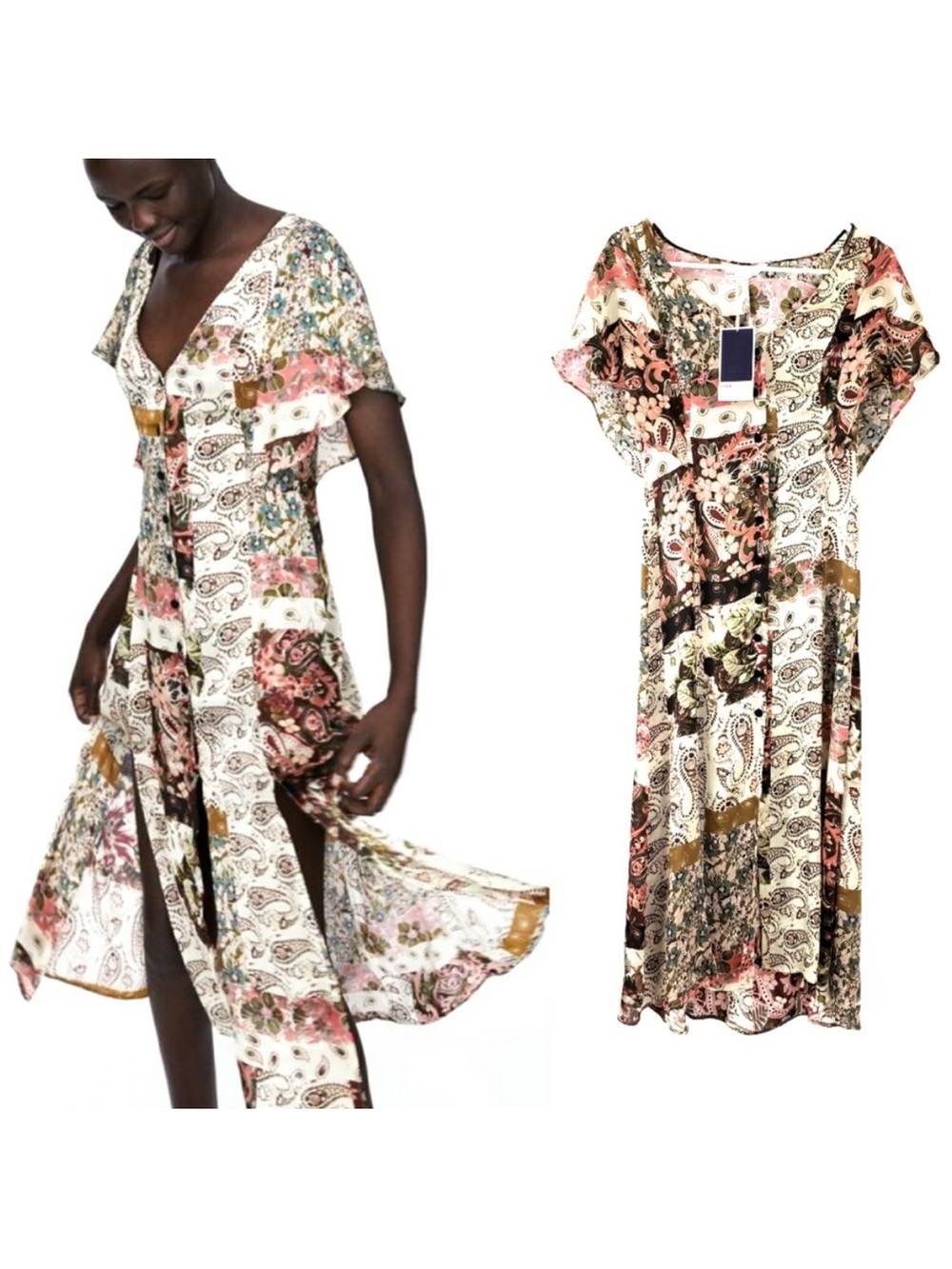 NWT Zara Patchwork Flowy Dress CottageCore Small